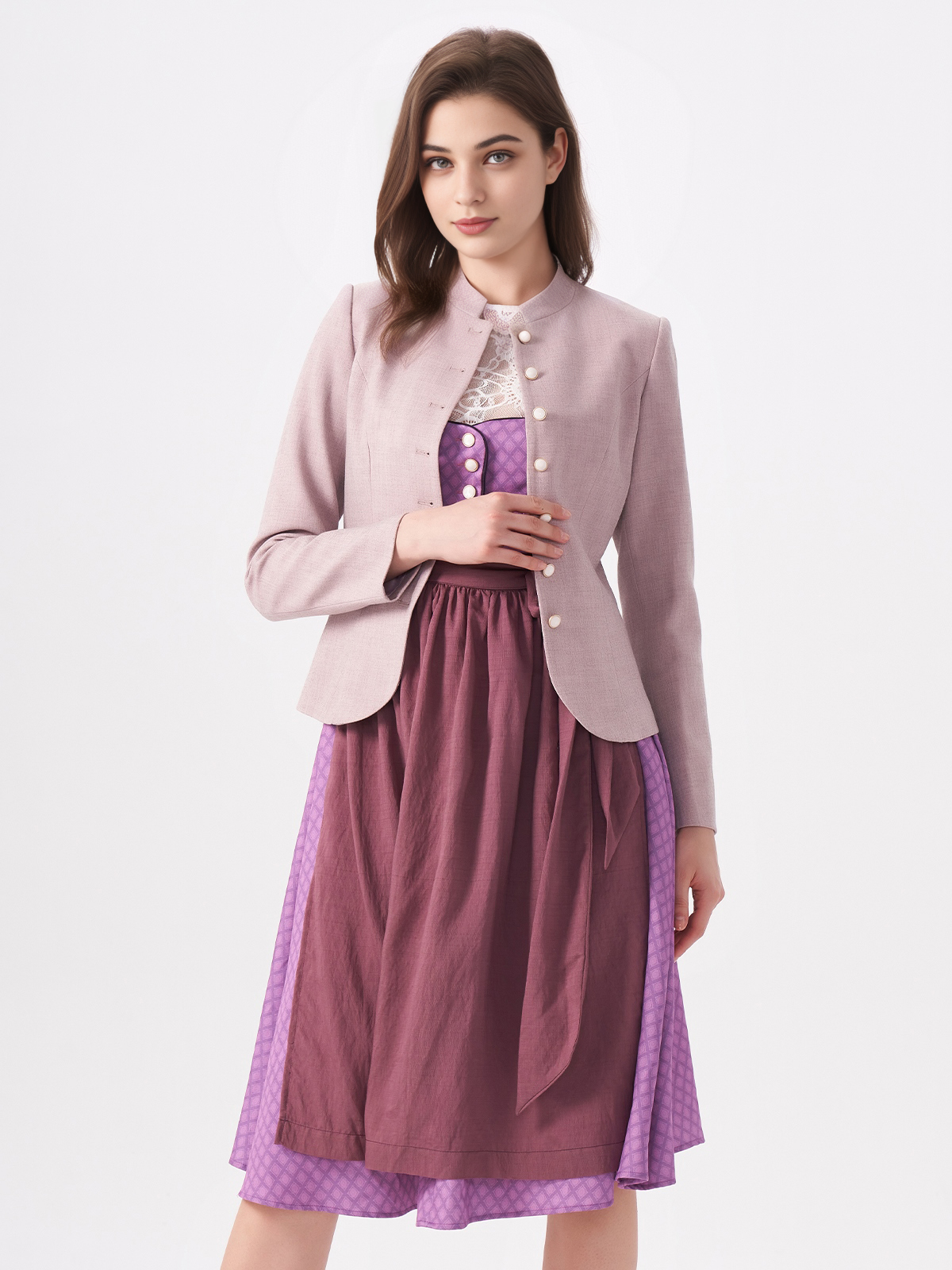 Blaues Samt Dirndl in lila Nuancen
