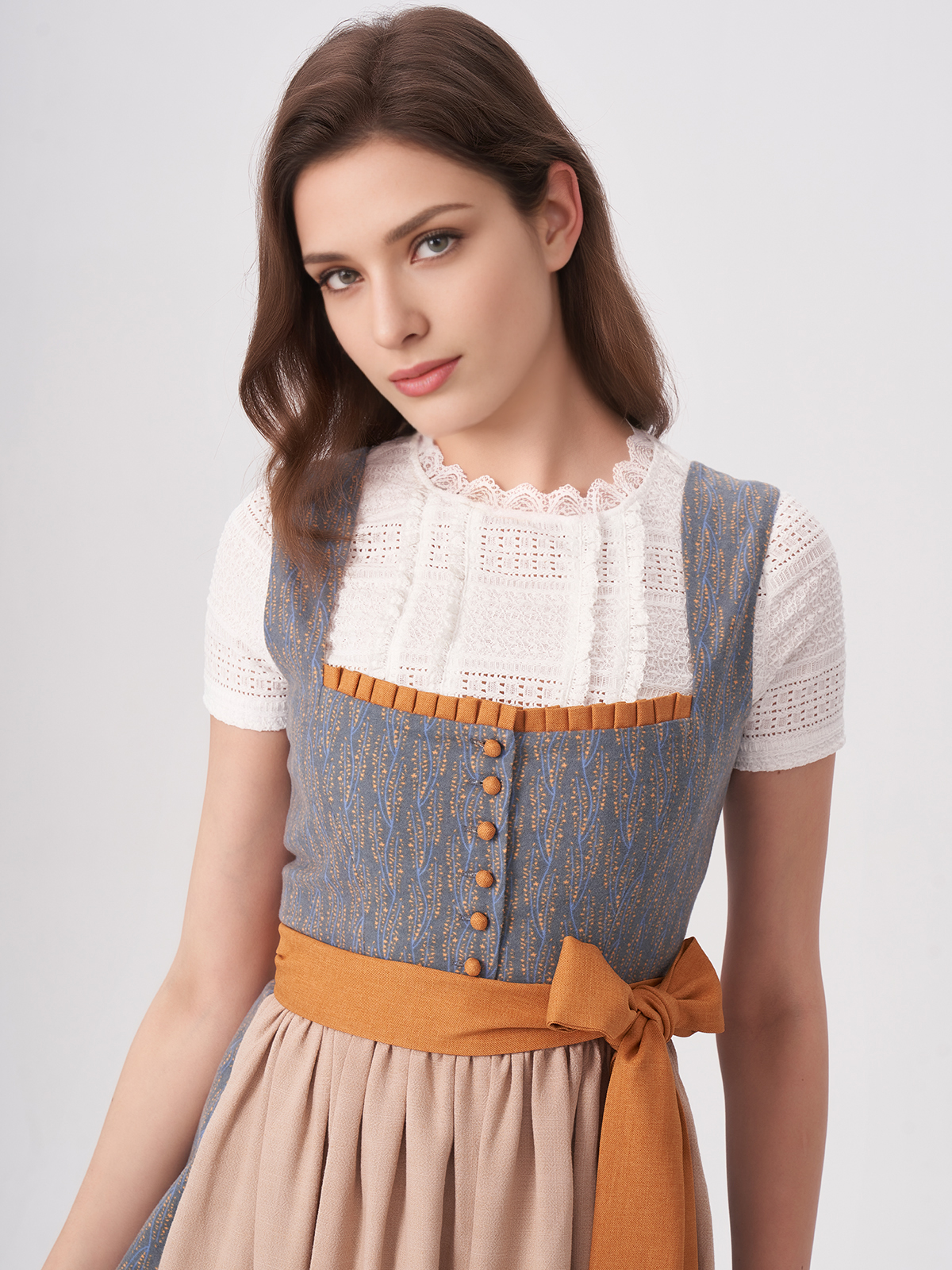 Elegante Langarm Bluse Dirndl in Blau